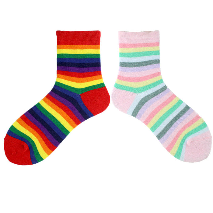 Wholesale Sock Cotton Mid Tube Rainbow Stripe JDC-SK-XiF007