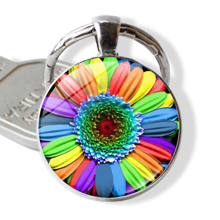 Wholesale rainbow flowers gay pride keychain pendant LGBT JDC-KC-XuS025