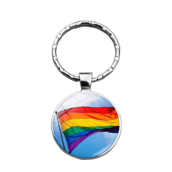 Wholesale rainbow flowers gay pride keychain pendant LGBT JDC-KC-XuS025