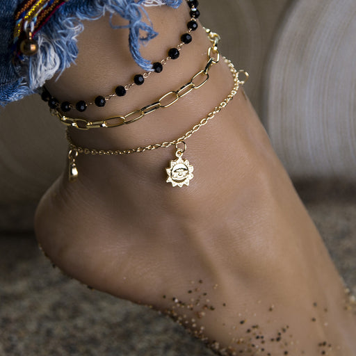 Jewelry WholesaleWholesale personality wild three-layer tassel sun moon star anklet JDC-AS-Ly015 Anklets 乐钰 %variant_option1% %variant_option2% %variant_option3%  Factory Price JoyasDeChina Joyas De China