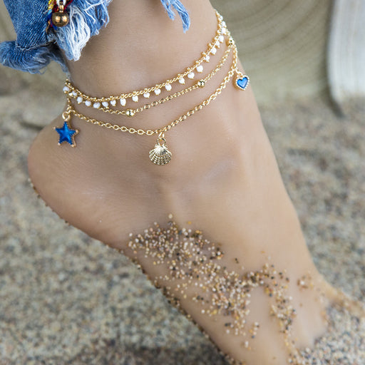 Jewelry WholesaleWholesale vintage carved three-layer tassel five-pointed star anklet JDC-AS-Ly005 Anklets 乐钰 %variant_option1% %variant_option2% %variant_option3%  Factory Price JoyasDeChina Joyas De China