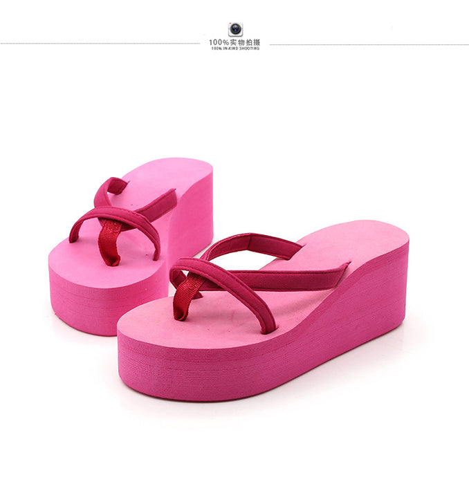 Wholesale solid color beach flip-flops fashion high heel wedge heel platform flip flops JDC-SD-ShunX001