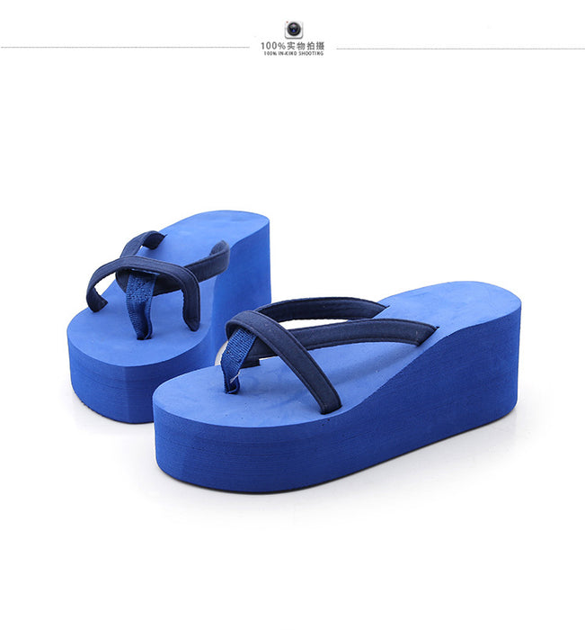 Wholesale solid color beach flip-flops fashion high heel wedge heel platform flip flops JDC-SD-ShunX001