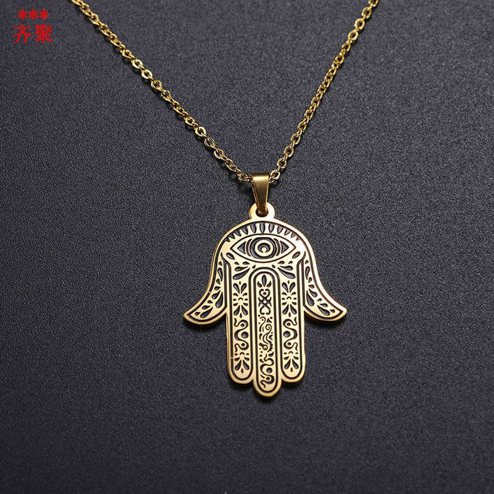 Wholesale Necklace Stainless Steel Hand of Fatima Eyes JDC-NE-QiJu010