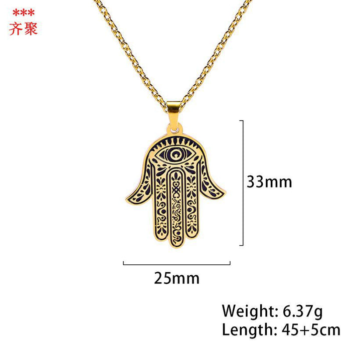 Wholesale Necklace Stainless Steel Hand of Fatima Eyes JDC-NE-QiJu010