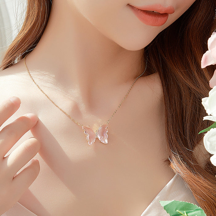 Wholesale Crystal Glass Butterfly Zircon Copper K Gold Plated Necklace JDC-NE-WB010