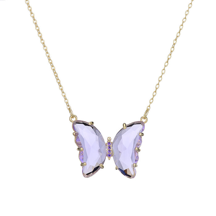 Wholesale Crystal Glass Butterfly Zircon Copper K Gold Plated Necklace JDC-NE-WB010