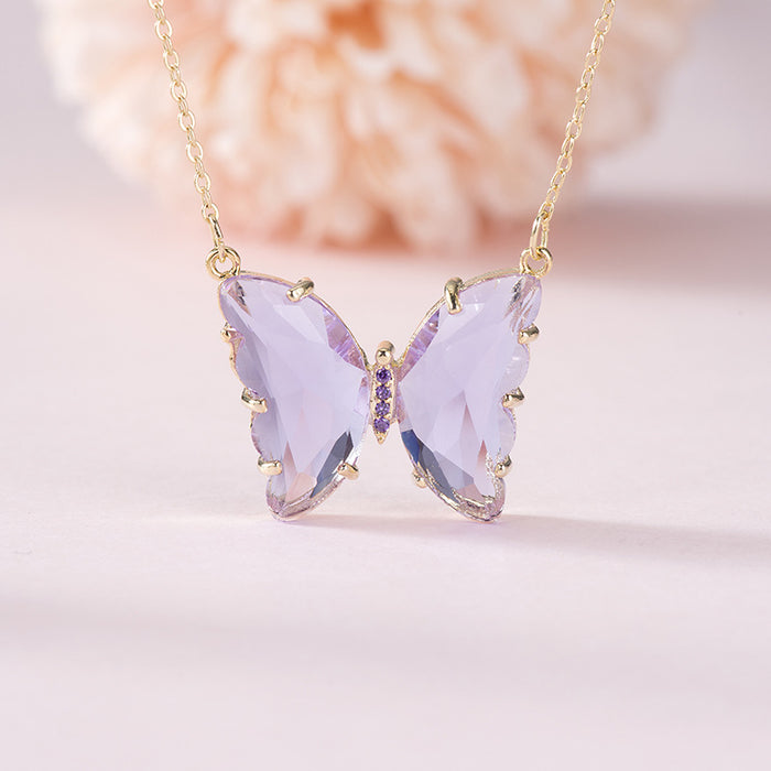 Wholesale Crystal Glass Butterfly Zircon Copper K Gold Plated Necklace JDC-NE-WB010