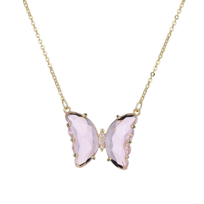 Wholesale Crystal Glass Butterfly Zircon Copper K Gold Plated Necklace JDC-NE-WB010