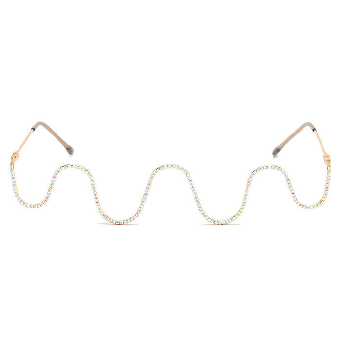 Wholesale Colorful Diamond Half Frame Glasses Metal Wave Without Piece JDC-SG-BaiLuan004