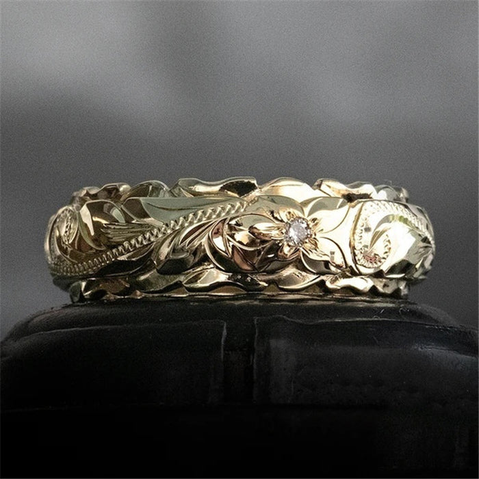 Wholesale 14K Gold Sculpture Roses Alloy Ring JDC-RS-LongR008