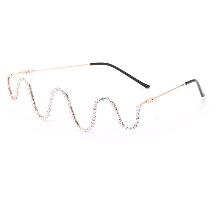 Wholesale Sunglasses Metal Handmade Diamond Half Frame Wavy No Film JDC-SG-GuY007