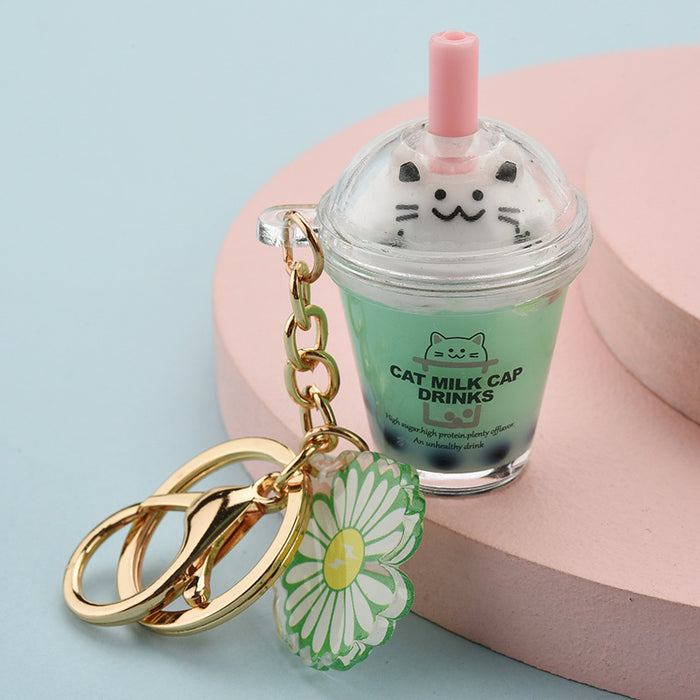 Wholesale cute acrylic cat milk tea cup keychain JDC-KC-YPin014