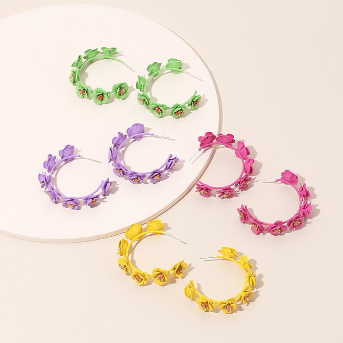 Wholesale Geometric C Shape Cute Flower Handmade Earrings MOQ≥2 JDC-ES-Yir004