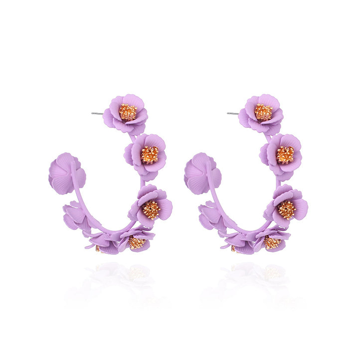 Wholesale Geometric C Shape Cute Flower Handmade Earrings MOQ≥2 JDC-ES-Yir004