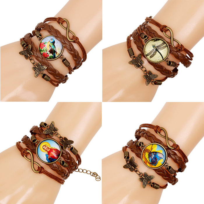 Jewelry WholesaleWholesale Multilayer Vintage Time Gemstone PU Braided Bracelet JDC-BT-PK014 Bracelet 庞克 %variant_option1% %variant_option2% %variant_option3%  Factory Price JoyasDeChina Joyas De China