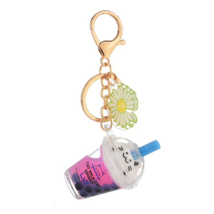 Wholesale cute acrylic cat milk tea cup keychain JDC-KC-YPin014