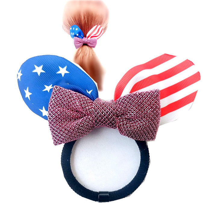 Wholesale 4th of July Independence Day Rabbit Ears Striped Star Bow Headband MOQ≥2 JDC-HS-Yibaif001