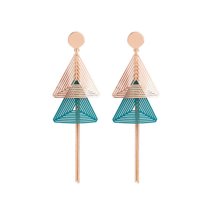 Jewelry WholesaleWholesale S925 silver needle cut-out color double triangular long tassel earrings JDC-ES-Duoli005 Earrings 朵丽 %variant_option1% %variant_option2% %variant_option3%  Factory Price JoyasDeChina Joyas De China