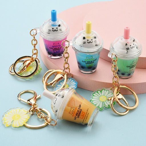 Jewelry WholesaleWholesale cute acrylic cat milk tea cup keychain JDC-KC-YPin014 Keychains 严品 %variant_option1% %variant_option2% %variant_option3%  Factory Price JoyasDeChina Joyas De China