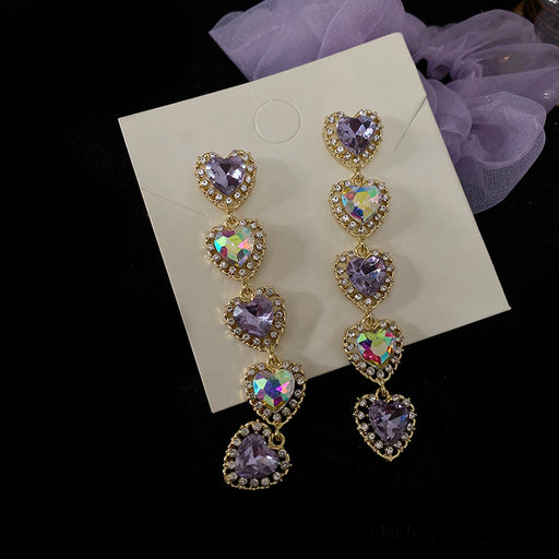 Jewelry WholesaleWholesale S925 silver needle purple long heart earrings JDC-ES-Duoli008 Earrings 朵丽 %variant_option1% %variant_option2% %variant_option3%  Factory Price JoyasDeChina Joyas De China