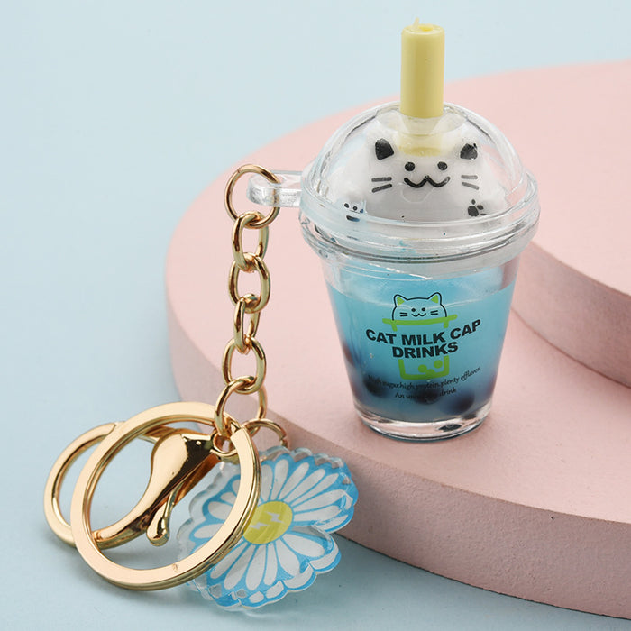 Wholesale cute acrylic cat milk tea cup keychain JDC-KC-YPin014