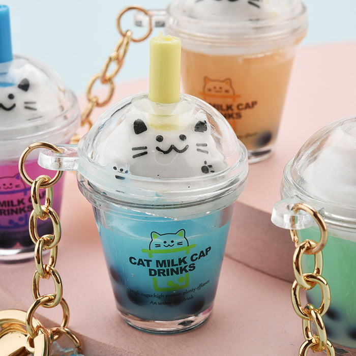 Wholesale cute acrylic cat milk tea cup keychain JDC-KC-YPin014