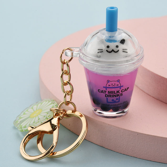 Wholesale cute acrylic cat milk tea cup keychain JDC-KC-YPin014