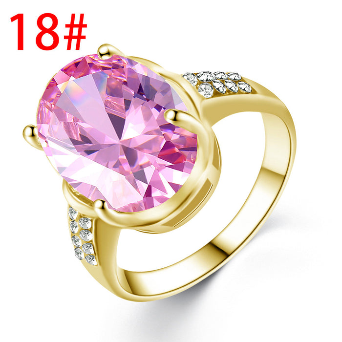 Wholesale Ring Alloy Micro Paved Gold Base Oval Zircon JDC-RS-BeiF003