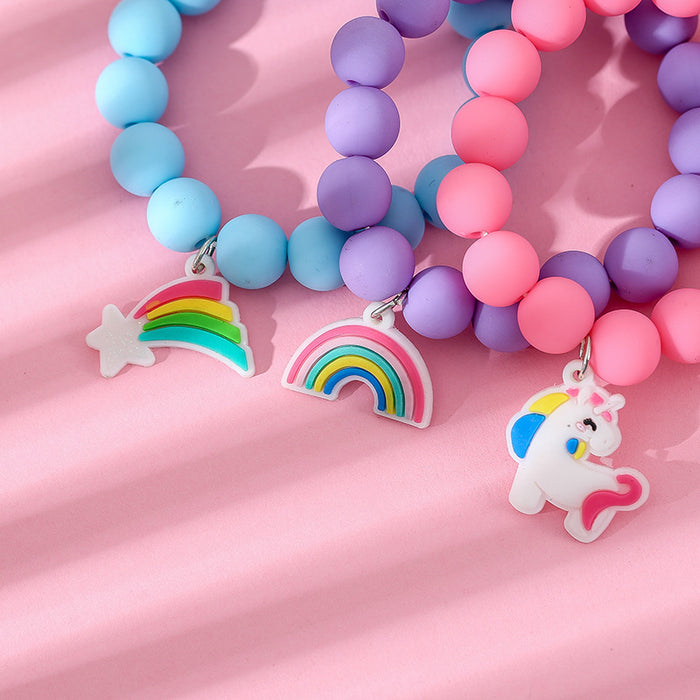 Wholesale bracelet cute soft pvc with rubber feel paint beads children's bracelet three-piece set JDC-BT-YiL001