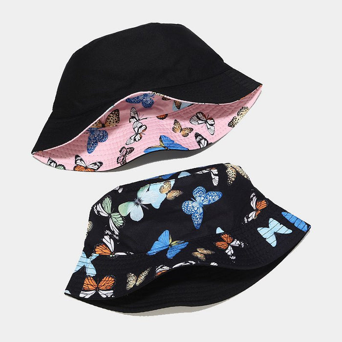 Wholesale colorful butterfly pattern fisherman hat women summer pure cotton MOQ≥2 JDC-FT-LvYi003