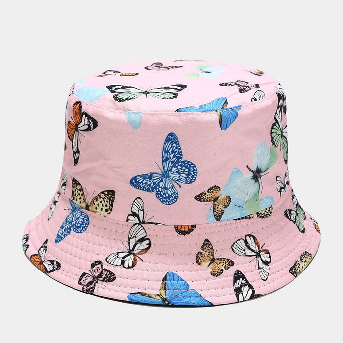 Wholesale colorful butterfly pattern fisherman hat women summer pure cotton MOQ≥2 JDC-FT-LvYi003