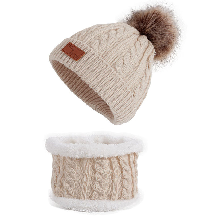 Wholesale Hat Yarn Imitation Raccoon Ball Kids Hat Scarf Set JDC-FH-Shengs004