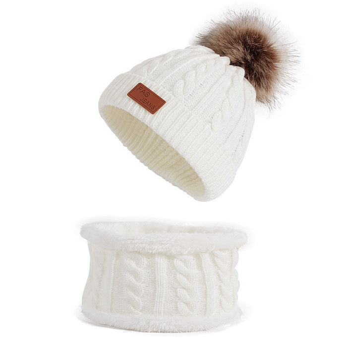 Wholesale Hat Yarn Imitation Raccoon Ball Kids Hat Scarf Set JDC-FH-Shengs004