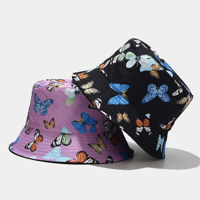 Wholesale colorful butterfly pattern fisherman hat women summer pure cotton MOQ≥2 JDC-FT-LvYi003