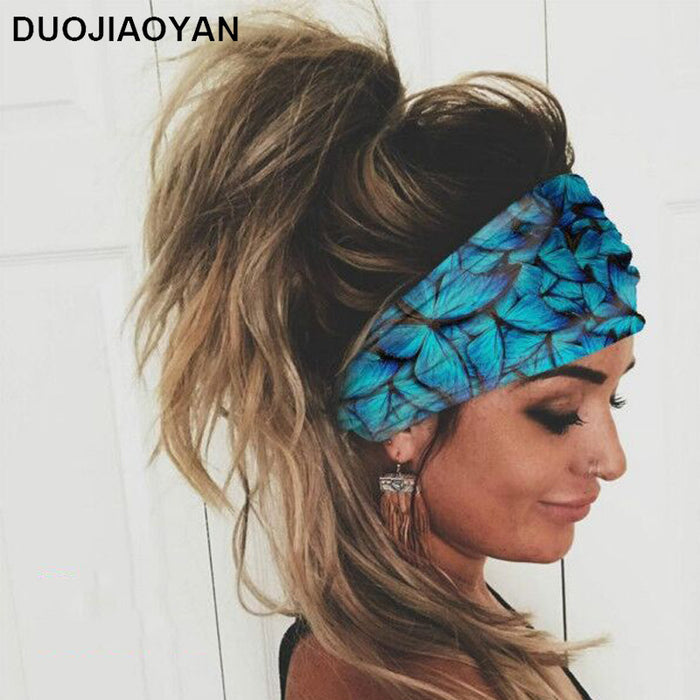 Jewelry WholesaleWholesale Stretch Color Big Butterfly Print Sports Wide Hairband Absorb Sweat MOQ≥3 JDC-HD-Jiaoy004 Headband 多娇艳 %variant_option1% %variant_option2% %variant_option3%  Factory Price JoyasDeChina Joyas De China