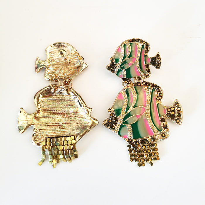 Jewelry WholesaleWholesale Alloy Drop Oil Diamond Tropical Fish Earrings JDC-ES-QLan004 Earrings 千岚 %variant_option1% %variant_option2% %variant_option3%  Factory Price JoyasDeChina Joyas De China