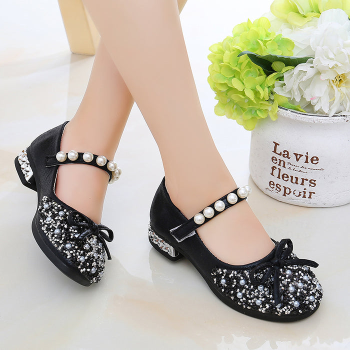 Wholesale girls crystal leather shoes summer children's single shoes high heels JDC-SD-ZhiY001