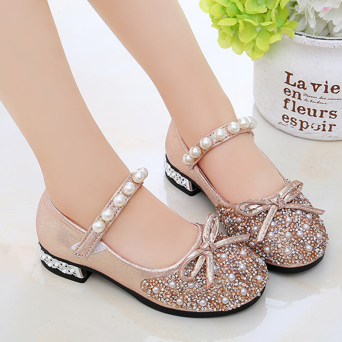 Wholesale girls crystal leather shoes summer children's single shoes high heels JDC-SD-ZhiY001