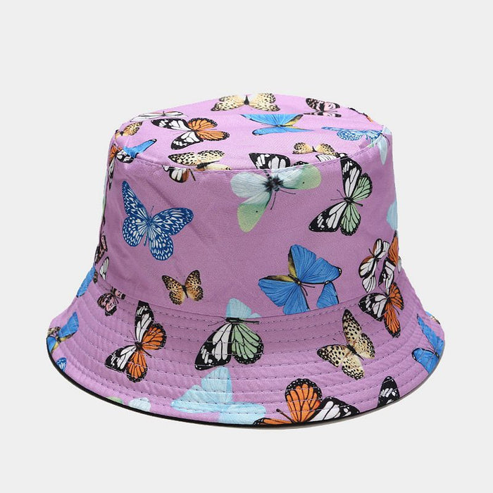 Wholesale colorful butterfly pattern fisherman hat women summer pure cotton MOQ≥2 JDC-FT-LvYi003