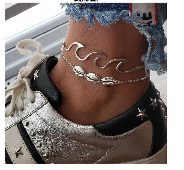 Jewelry WholesaleWholesale wave alloy shell two piece set anklet JDC-AS-YeB042 Anklets 烨贝 %variant_option1% %variant_option2% %variant_option3%  Factory Price JoyasDeChina Joyas De China