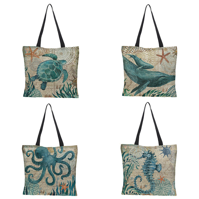 Jewelry WholesaleWholesale Digital Printing Waterproof Cotton Linen 3D Turtle JDC-SD-QTu004 Shoulder Bags 仟图 %variant_option1% %variant_option2% %variant_option3%  Factory Price JoyasDeChina Joyas De China