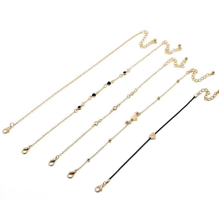 Jewelry WholesaleWholesale love pendant drill piece anklet set of 5 pieces JDC-AS-YeB039 Anklets 烨贝 %variant_option1% %variant_option2% %variant_option3%  Factory Price JoyasDeChina Joyas De China