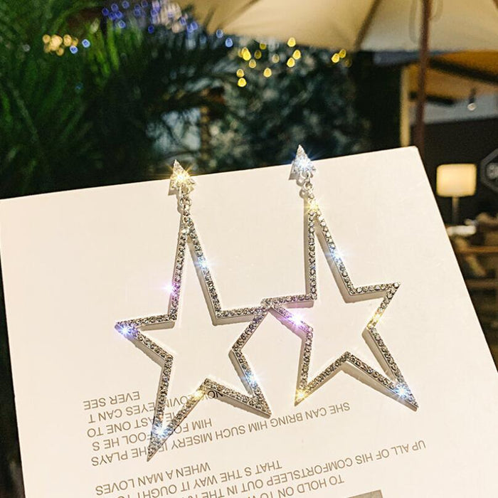 Jewelry WholesaleWholesale 925 Silver Needle Alloy Rhinestone Shiny Pentagram Earrings JDC-ES-Shuangdi001 Earrings 双笛 %variant_option1% %variant_option2% %variant_option3%  Factory Price JoyasDeChina Joyas De China