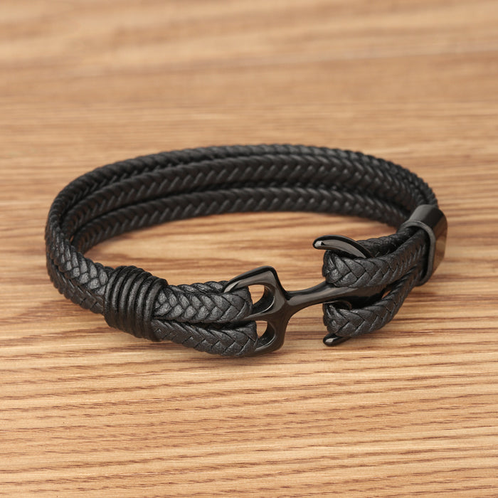 Wholesale Stainless Steel Mens Multilayer Leather Microfiber Braid Mens Leather Bracelet JDC-BT-ZiGe003