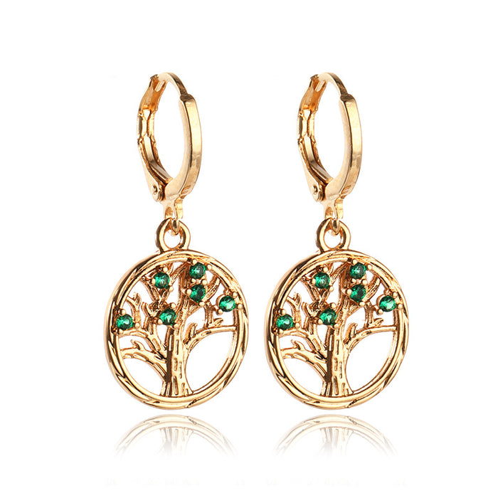 Wholesale Hollow Round Diamonds Tree of Life Copper Earrings MOQ≥2 JDC-ES-Yongz001