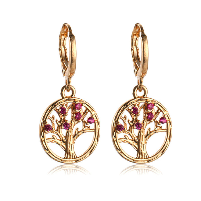 Wholesale Hollow Round Diamonds Tree of Life Copper Earrings MOQ≥2 JDC-ES-Yongz001