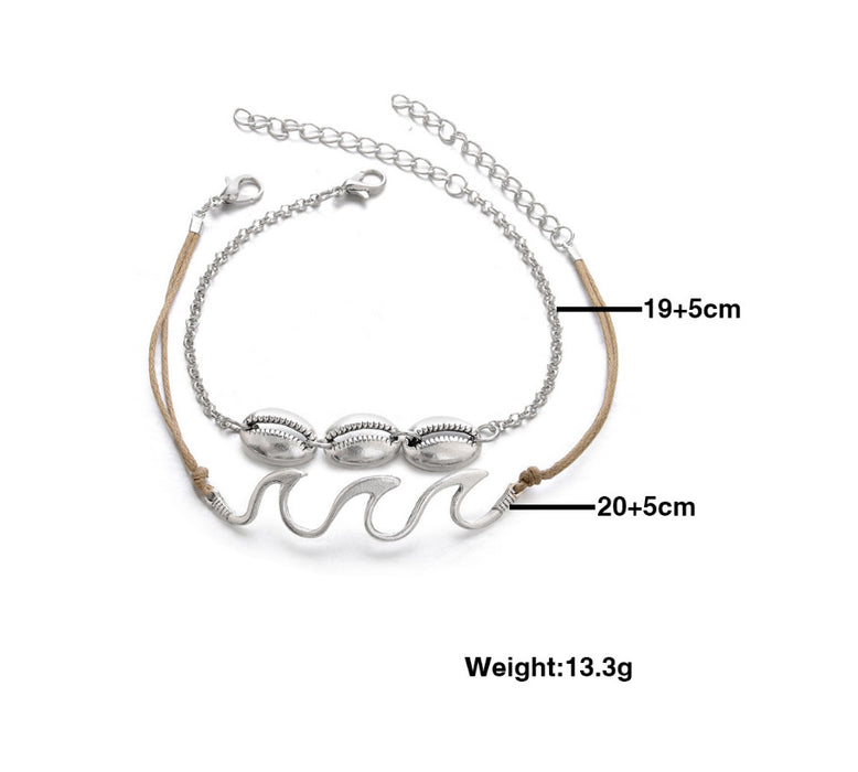 Jewelry WholesaleWholesale wave alloy shell two piece set anklet JDC-AS-YeB042 Anklets 烨贝 %variant_option1% %variant_option2% %variant_option3%  Factory Price JoyasDeChina Joyas De China