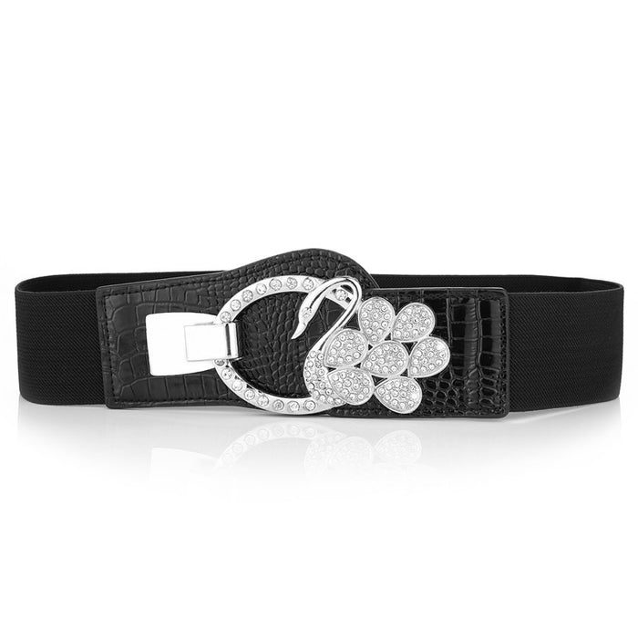 Wholesale Elastic Waistband Rhinestone Leather Belt JDC-WB-JianK005