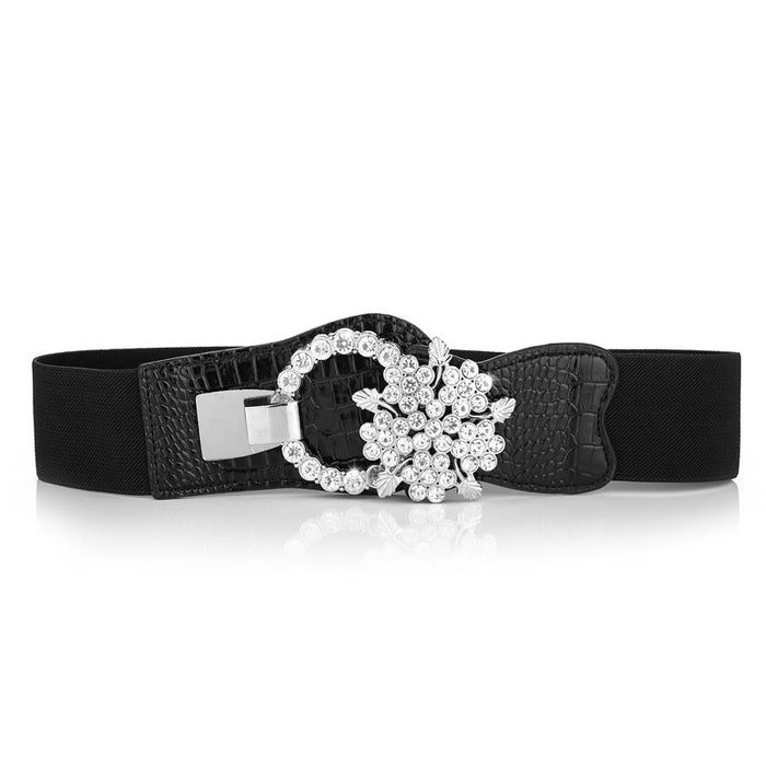 Wholesale Elastic Waistband Rhinestone Leather Belt JDC-WB-JianK005